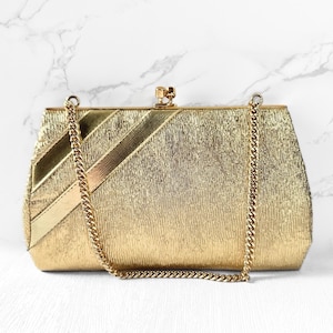 Vintage 1960s Gold Lame Evening Purse: Hilmar Handbag, Mid-Century Fashion Accessory, Retro Glamour