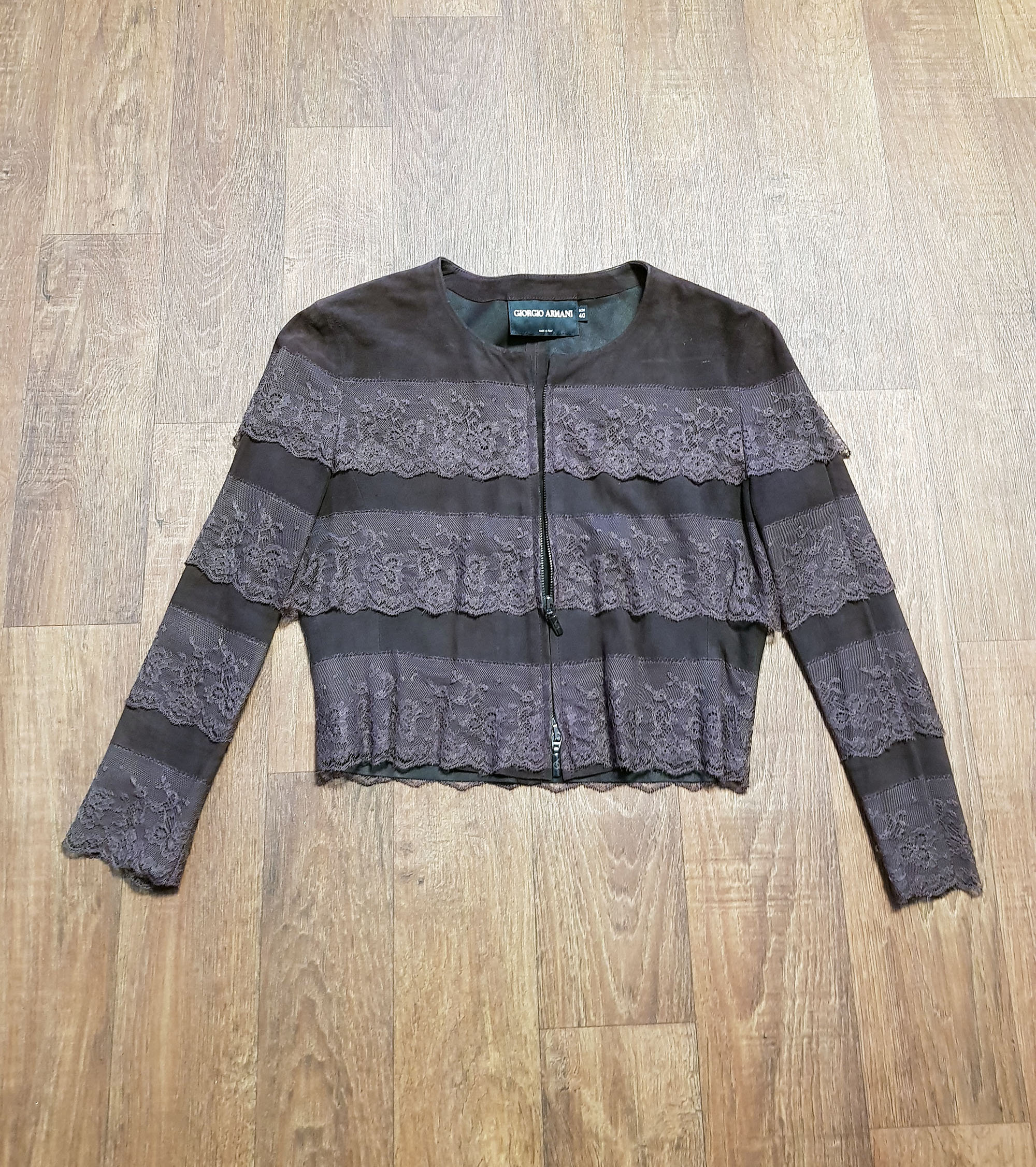 Image of Vintage Armani Suede Jacket Uk Size , Original S Brown & Lace Jacket, Clothing, Designer
