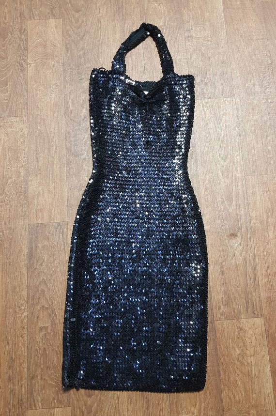 Vintage Sequin Party Dress 80s 90s Vintage Miss Selfridge Black