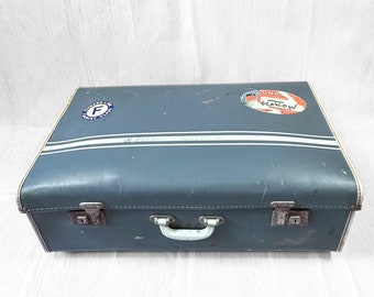 Maleta vintage / Maleta Pioneer Cunard de los años 60: Equipaje de viaje vintage con rayas azules