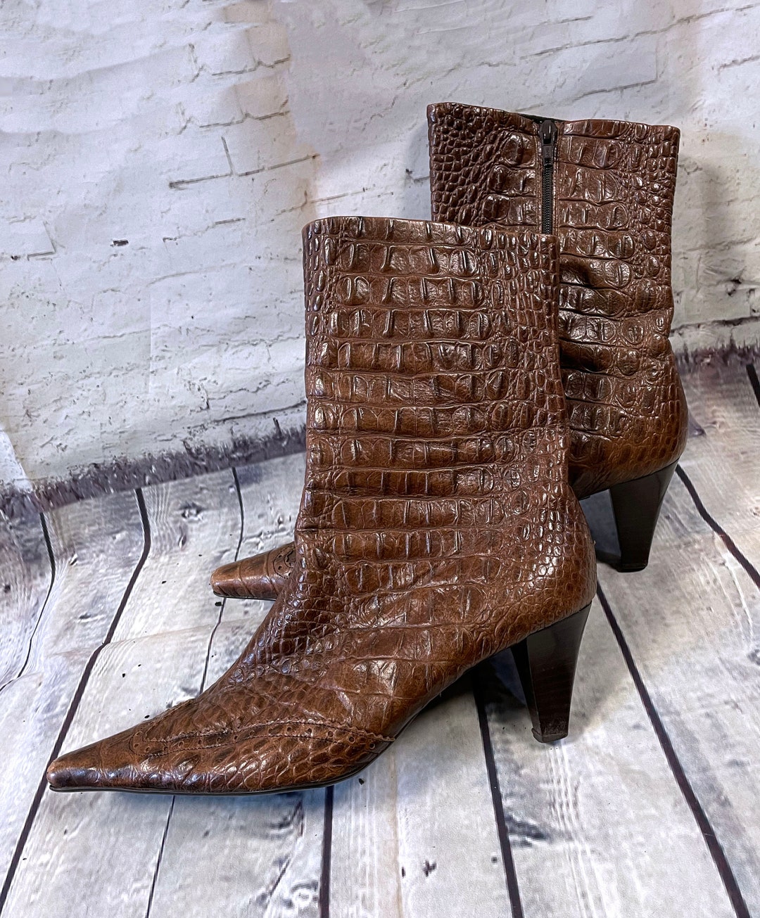 mock croc ankle boots
