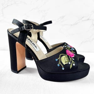 Platform Shoes | 1990s Vintage Dune Chunky Embroidered Shoes UK 6 | Eur 39 | Vintage Shoes, Retro Dune Heels | Vintage Style