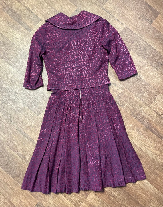 Stunning 1950s Vintage Wine Brocade Dress & Jacke… - image 3