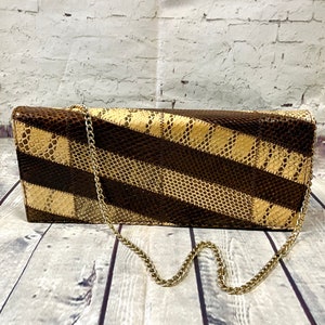Vintage Handtasche 1970er Vintage Braun Schlangen Panel Clutch Tasche, Vintage Taschen, 1970er Jahre Clutch Tasche