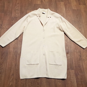Vintage Cardigan | 1990s Vintage Long Beige Slouch Cardigan Freesize, Vintage Clothing, Vintage Jumper, Retro Cardigan