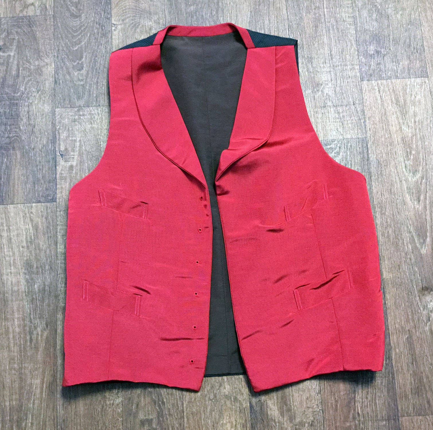 Image of Vintage Mens Waistcoat | 1970S Shiny Red Uk Size Large Clothing, Menswear, Waistcoat, Vest