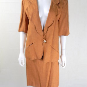 Designer Vintage Chloe Suit Vintage Chloe Golden Caramel Slubbed Linen Skirt Suit UK Size 14/16, vintage Chloe suit, vintage skirt suit image 1