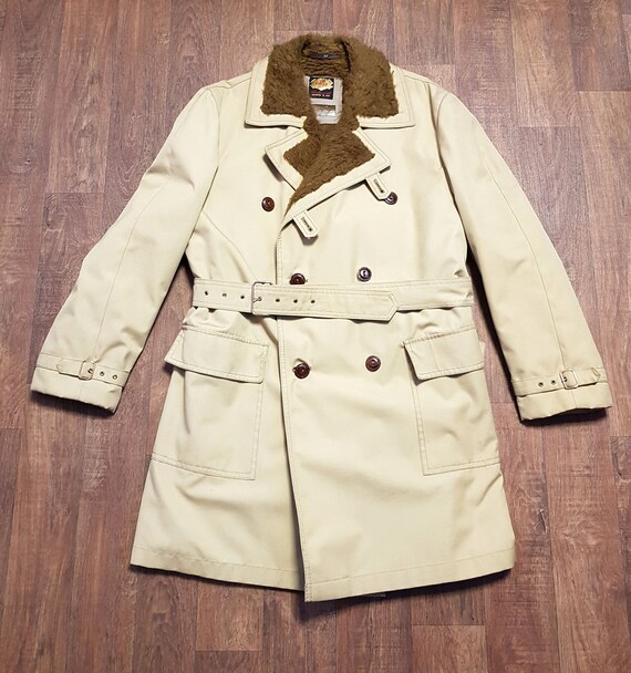 Men's Vintage Faux Fur Lined Tobacco Overcoat UK S