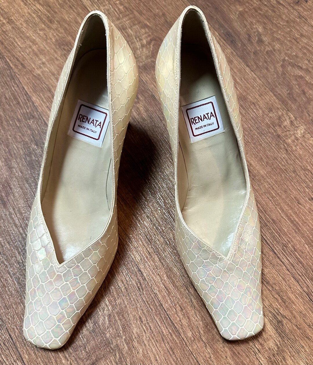 Vintage schoenen Vintage Renata lichtgouden leren schoenen met slangeneffect UK 2EUR 35 Renata schoenen vintage mode Etsy Nederland