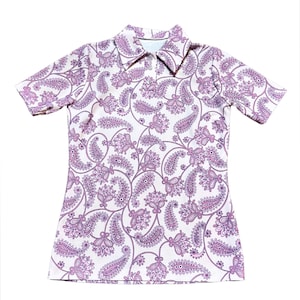Túnica de cachemira morada de los años 70 / Top vintage con cuello malva / Talla 12 del Reino Unido / Blusa retro / Historia de la moda / Boho