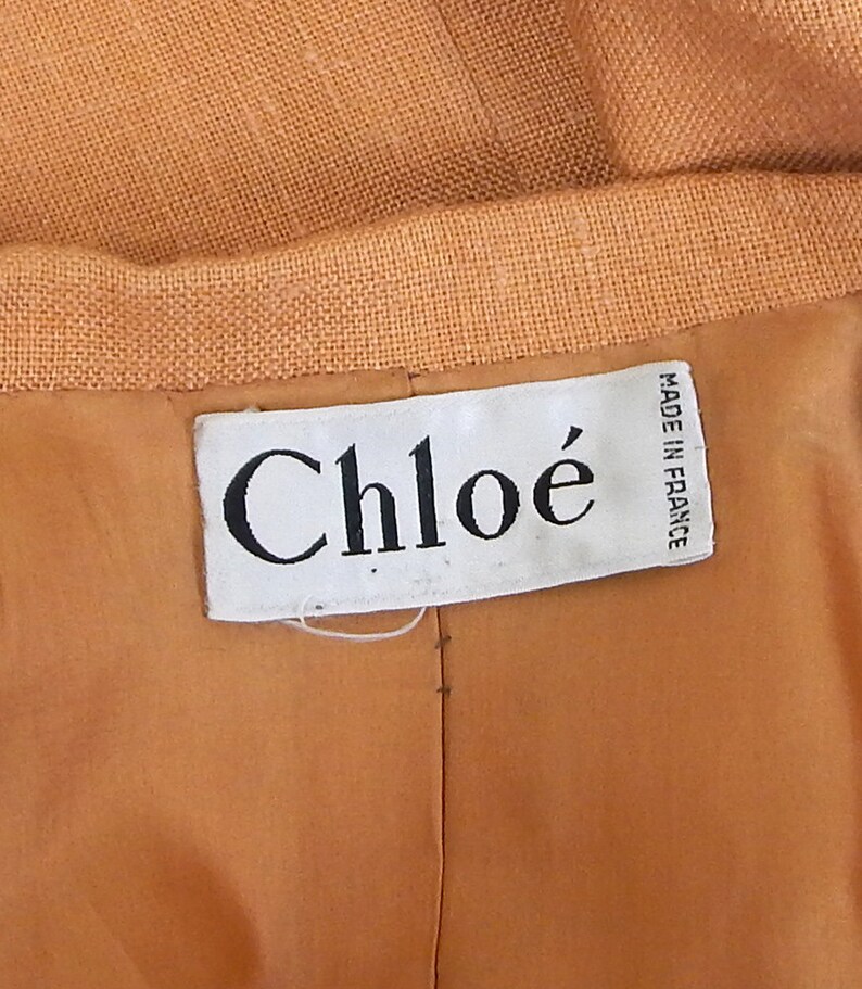 Designer Vintage Chloe Suit Vintage Chloe Golden Caramel Slubbed Linen Skirt Suit UK Size 14/16, vintage Chloe suit, vintage skirt suit image 5