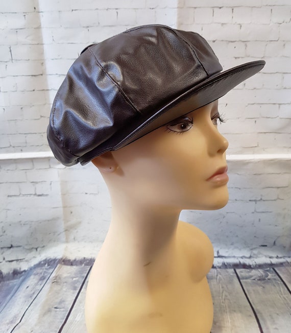 Vintage Baker Boy Hat, 1960s Vintage Brown PVC Bak
