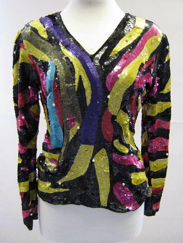 Image of Vintage Sequin Party Top, Original Frank Usher Multi Colour Top Uk Size  Clothing, Style, Tops