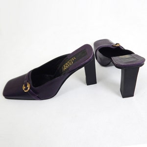 Versace, vintage shoes, designer, designer vintage shoes, Versace shoes, 1980s shoes, vintage Versace shoes, purple shoes, unique shoes, vintage designer shoes, vintage Versace mules, unique shoes, unique gifts, gifts for her
