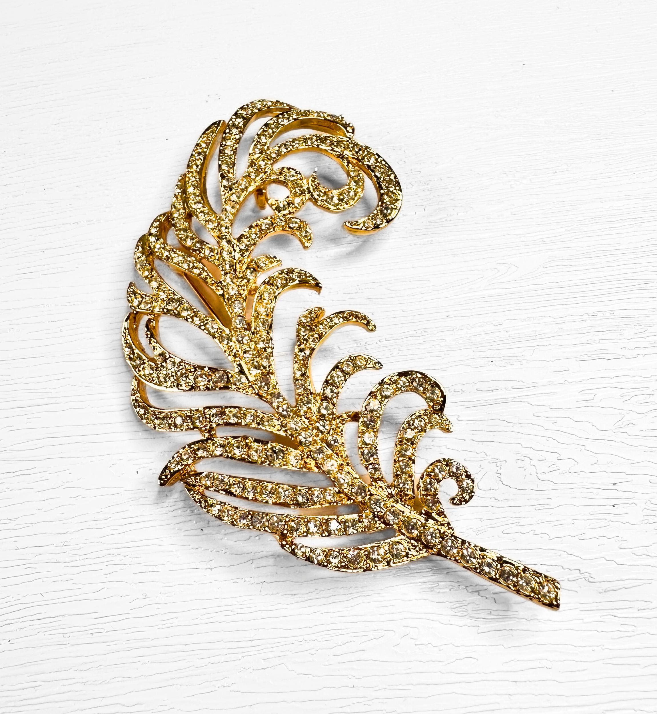 Feather Rhinestone Brooch - Etsy