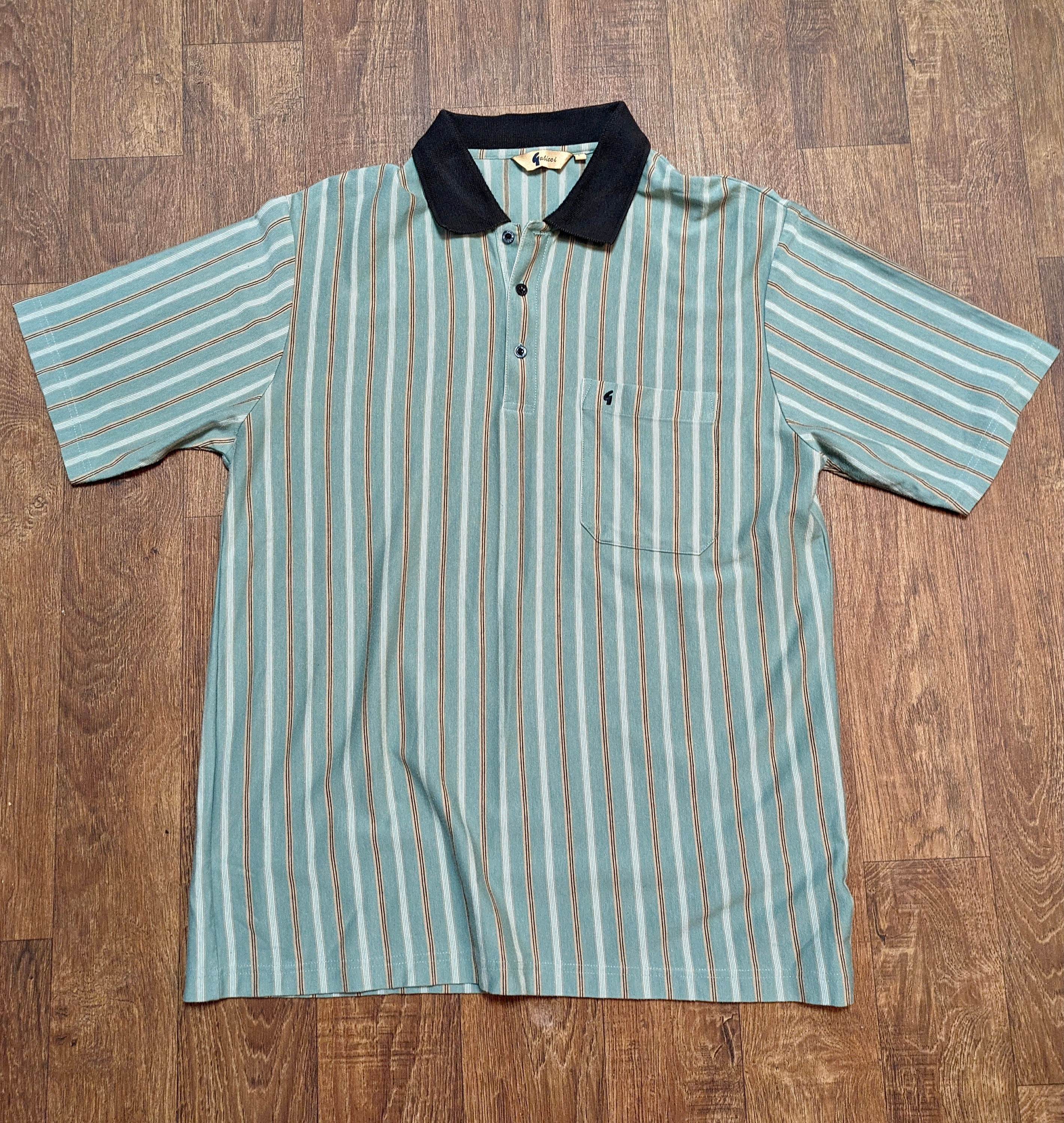 Vintage Polo Shirt Mens Vintage Green Striped Gabicci Polo Shirt Size Medium Vintage Clothing Menswear Vintage Style