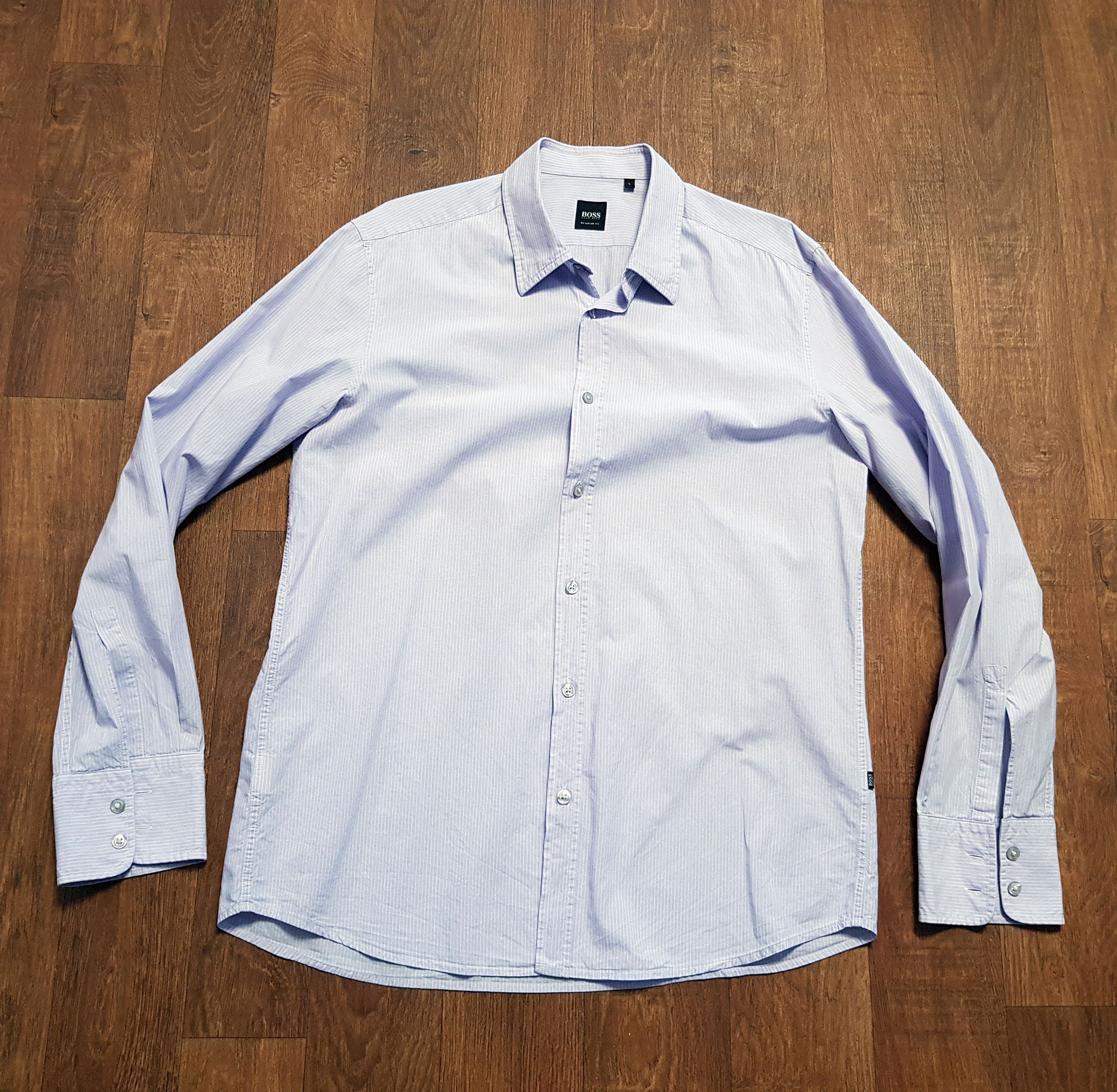 Image of Mens Hugo Boss Pale Blue Pinstripe Shirt Uk Size Large Fashion, Vintage Menswear, Shirts, Retro Shirt