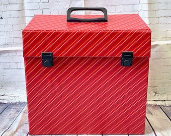 Vintage Record Case | 1970s Vintage Red Striped 12" Vinyl Record Case, Red Record Case, Vintage Style, 1970s Record Case