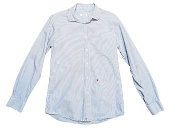 Vintage Moschino Pinstripe Shirt: Mens Designer Cotton Button-Down (Size Medium)