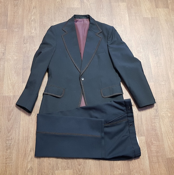 Mens Vintage Suit | 1970s Mens Vintage Black Braid