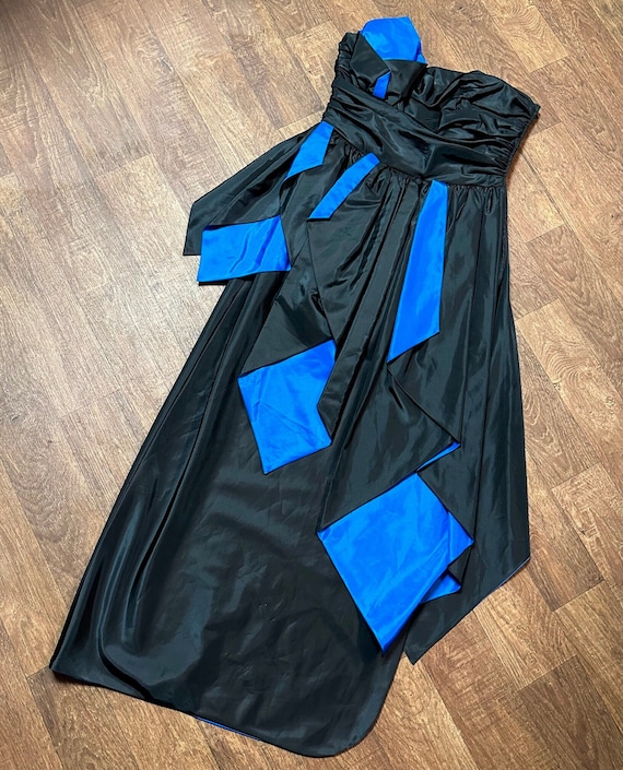 Vintage Frank Usher Taffeta Evening Dress: 1980s Black & Blue Gown, UK Size  10 - Etsy Israel