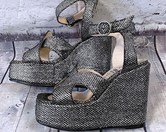 Plataformas retro / Cuñas de plataforma vintage Jackie Leggett de peltre: UK 3 / EU 36