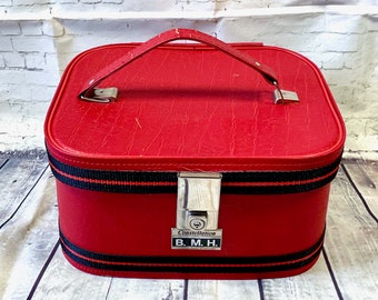 1980er Jahre Kosmetikkoffer | Vintage rote Konstellation Eitelkeit/Reise/Zug-Koffer, Vintage-Eitelkeits-Koffer, Vintage-Stil, roter Eitelkeits-Koffer, Zug-Koffer