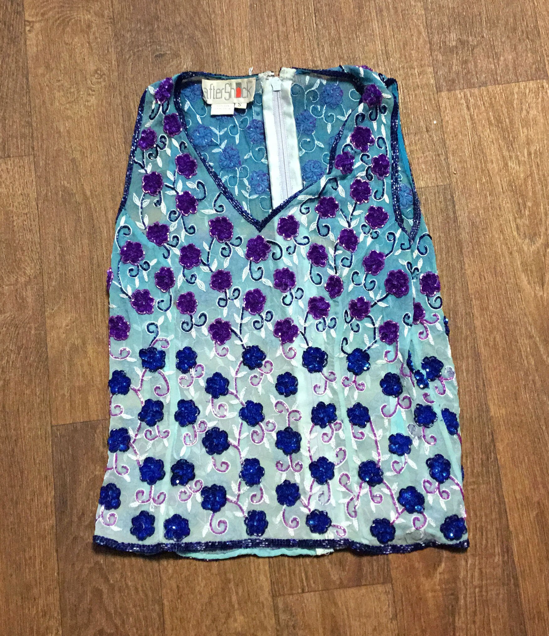 Image of Vintage Sequin Top | S Blue Purple Ombre Uk Size , Statement Top, Vintage Clothing, Evening Top