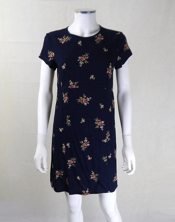 Vintage 1980s Laura Ashley Navy Floral Dress UK Si