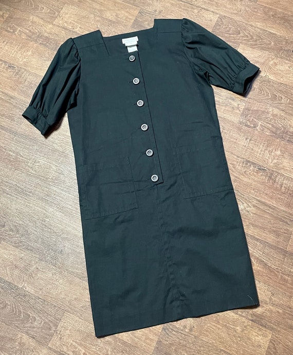 Saint Laurent, Vintage YSL Black Cotton Dress: 1980s Designer Cocktail Dress, UK Size 14/16