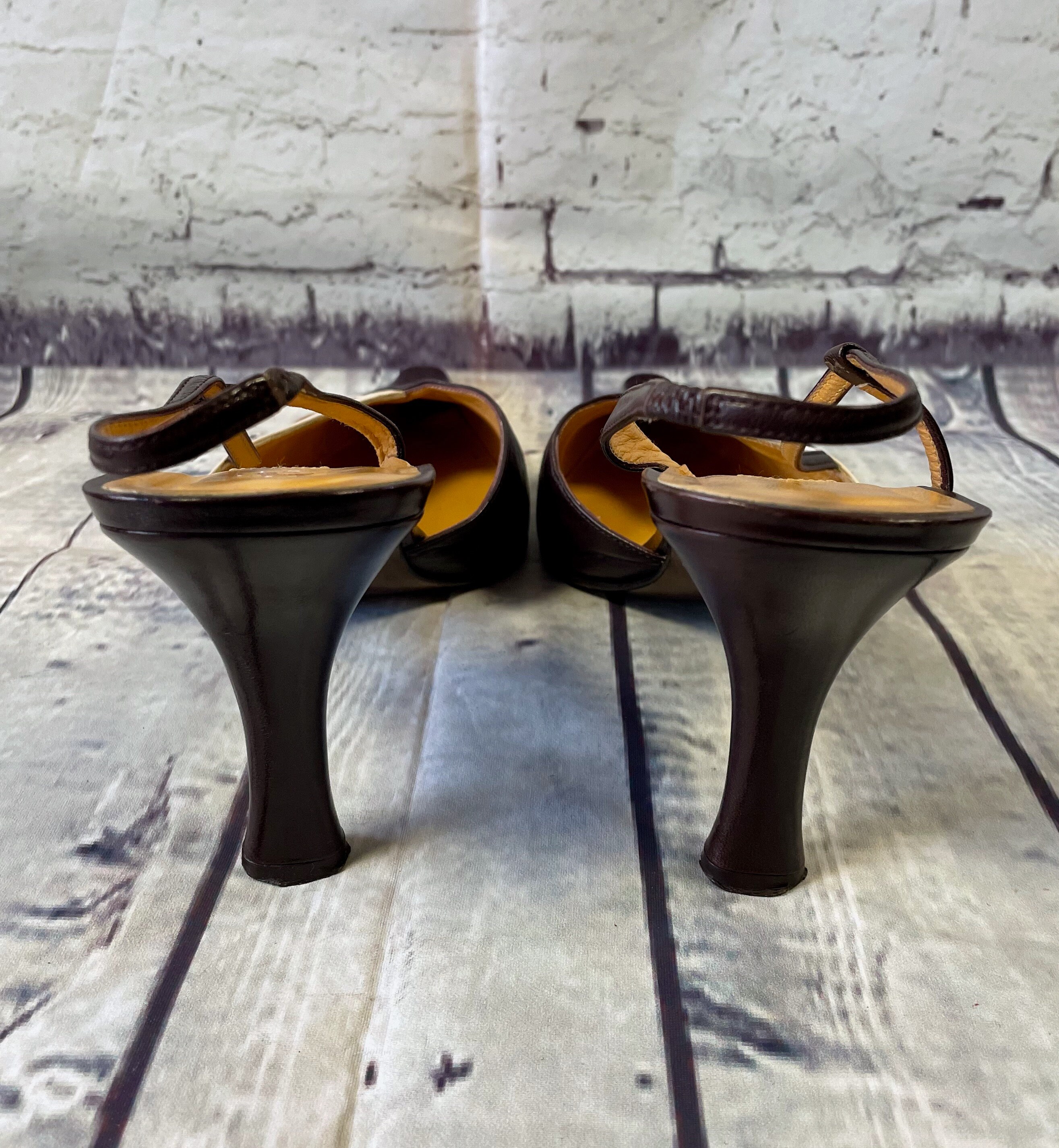 BALMAIN 25S SLINGBACK SHOES 95MM IN DARK BROWN CALFSKIN