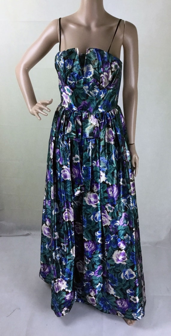Vintage Floral Party Dress Vintage 1970s Trina Lewis Metallic Floral Party Vestido de graduacion Reino Unido Tamano 8 10 Ropa vintage Vestidos vintage Etsy Mexico