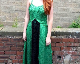 50s Vintage Dress | Original Vintage 1950s Green & Black Boned Evening Gown UK Size 12/14 Vintage Clothing, Vintage Dresses