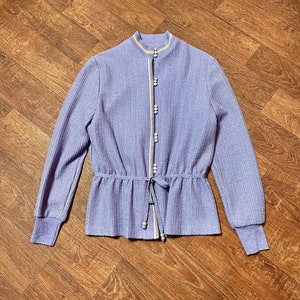 Vintage Cardigan | 1970s Vintage Lilac Ribbed Peplum Cardigan Size 10/12 Vintage Style, Vintage Clothing, 1970s Fashion