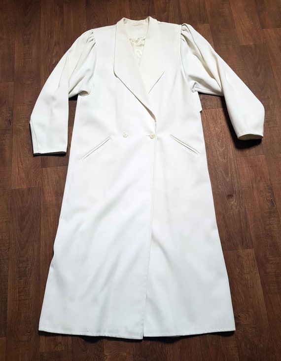 Vintage 80s White Overcoat | 1980s Vintage Long Wh