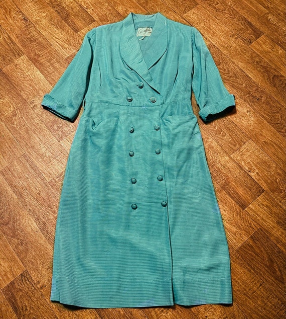 1940s Dress | Vintage 1940s Carnegie Green Grosgra