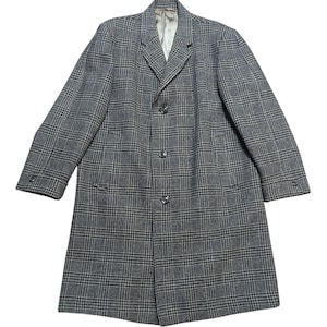 Vintage Coat | Mens Vintage Grey/Navy Check Crombie Overcoat Size Medium, Vintage Clothing, Mens Clothing, Vintage Overcoat
