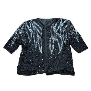 Vintage Jacket | 1980s Vintage Black Batwing Sequin Jacket Free Size | Vintage Clothing, Eveningwear, Fashion History, Party Top