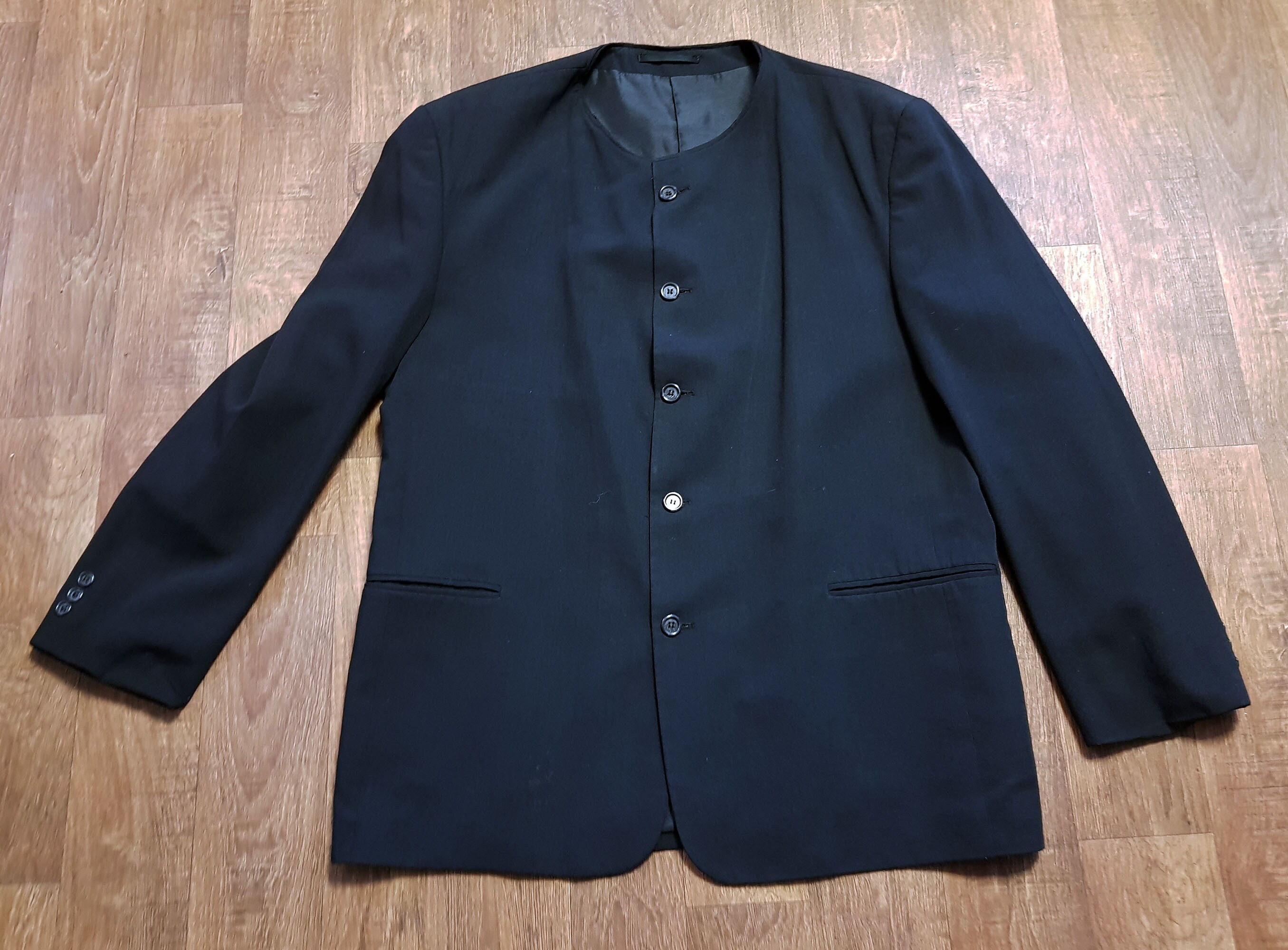 Image of Mens Vintage Jacket | 1980S Black Beatles Collarless Uk Size Large Clothing, Blazer, Clothing