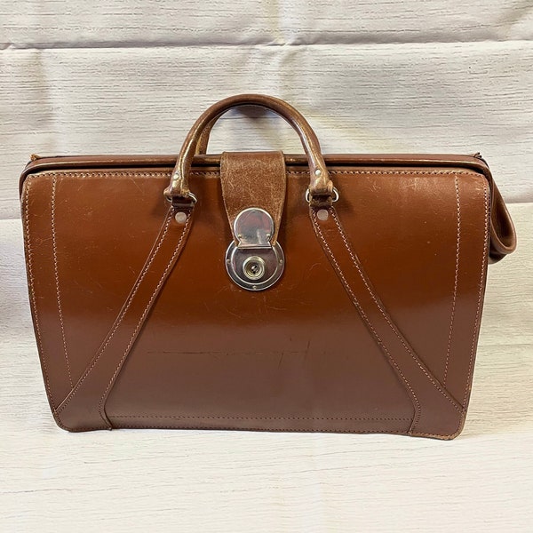 Vintage Doctors Bag | 1960s Vintage Rich Tan Leather Doctors Bag/Briefcase, Gladstone Bag, Vintage Accessories