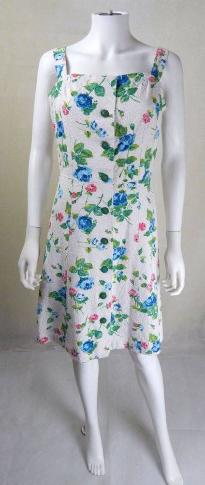 Image of S Vintage Dress | Slubbed Cotton Floral Uk Size /, S Dress, Rockabilly, Pinup, Swing Dress