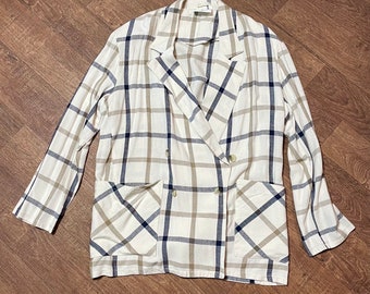 Designerjack | Vintage Mary Quant geruite blazer: havermoutbeige, maat 10/12