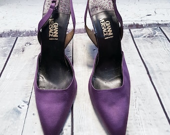 Zapatos de diseñador / Tacones de aguja vintage Versace de satén morado - Talla 6,5 (Reino Unido) 39,5 (EUR)