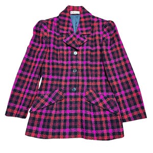 Vintage Karl Lagerfeld Wool Jacket | 90s Designer Check | UK 10 | Pink & Orange | German Made | Fashion History | FREE DELIVERY