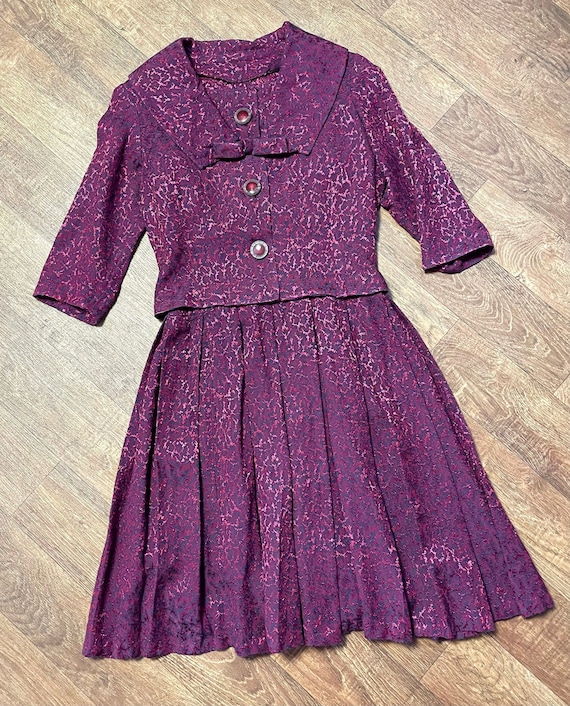 Stunning 1950s Vintage Wine Brocade Dress & Jacke… - image 1