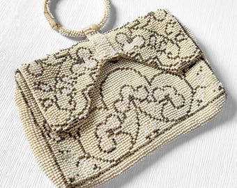 1920s Art Deco Micro Beaded Evening Purse: Authentic Vintage Flapper Bag