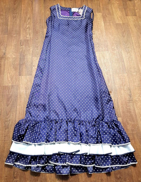 designer vintage dresses uk 1960s Susan Small Polka Dot Dress: Navy Vintage Party Dress, UK Size 16 |  Fashion History