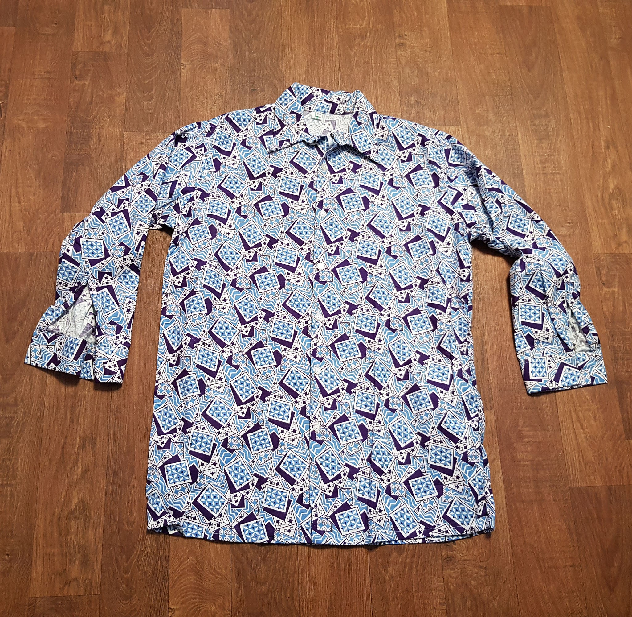 Image of Men's 1970S Vintage Geometric Tocontap Vietnamese Shirt With Tags Uk Size Xl Clothing, Menswear, Mens