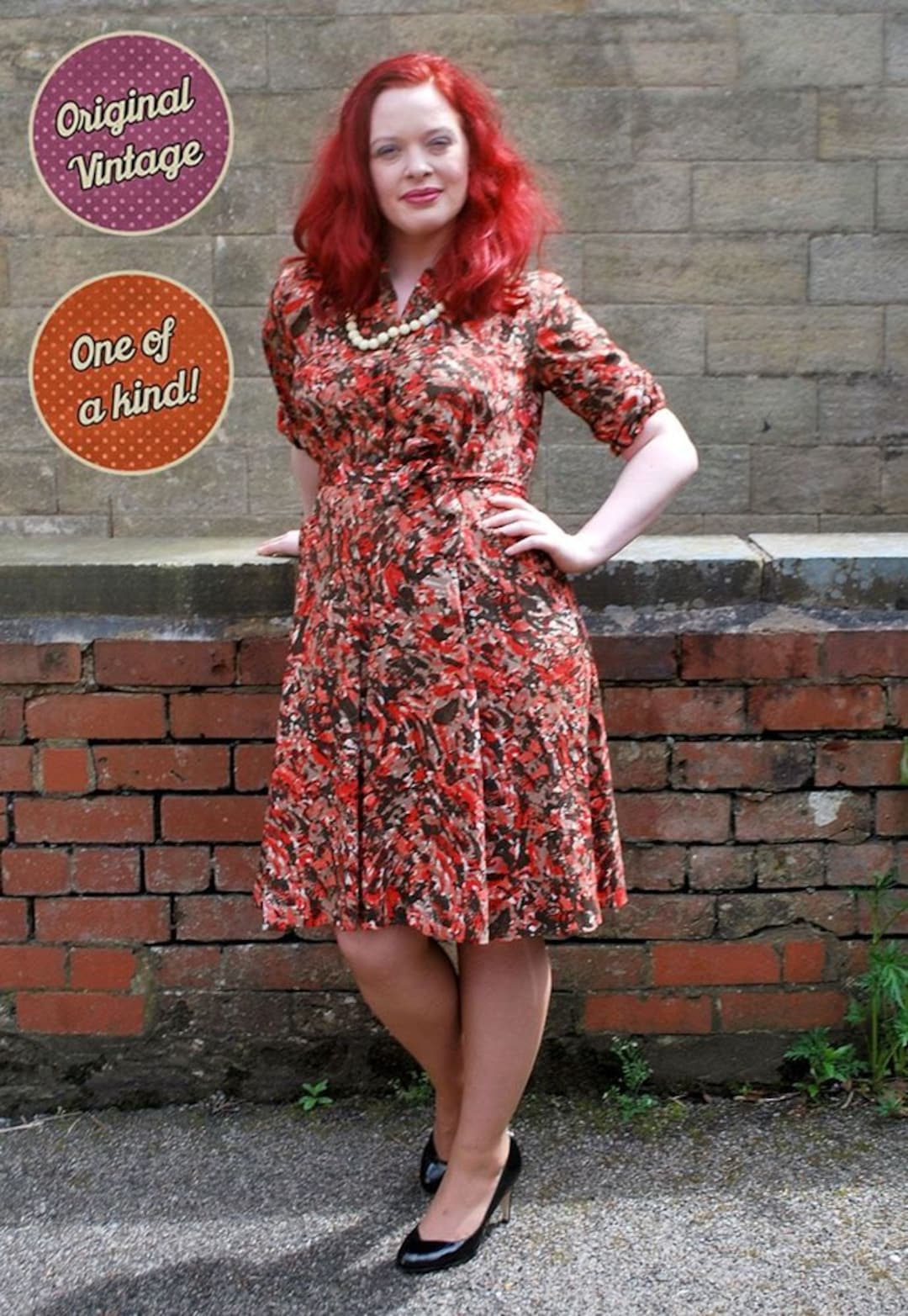 1950s Vintage Dress Original Vintage 1950s Smudge Print Day Dress UK