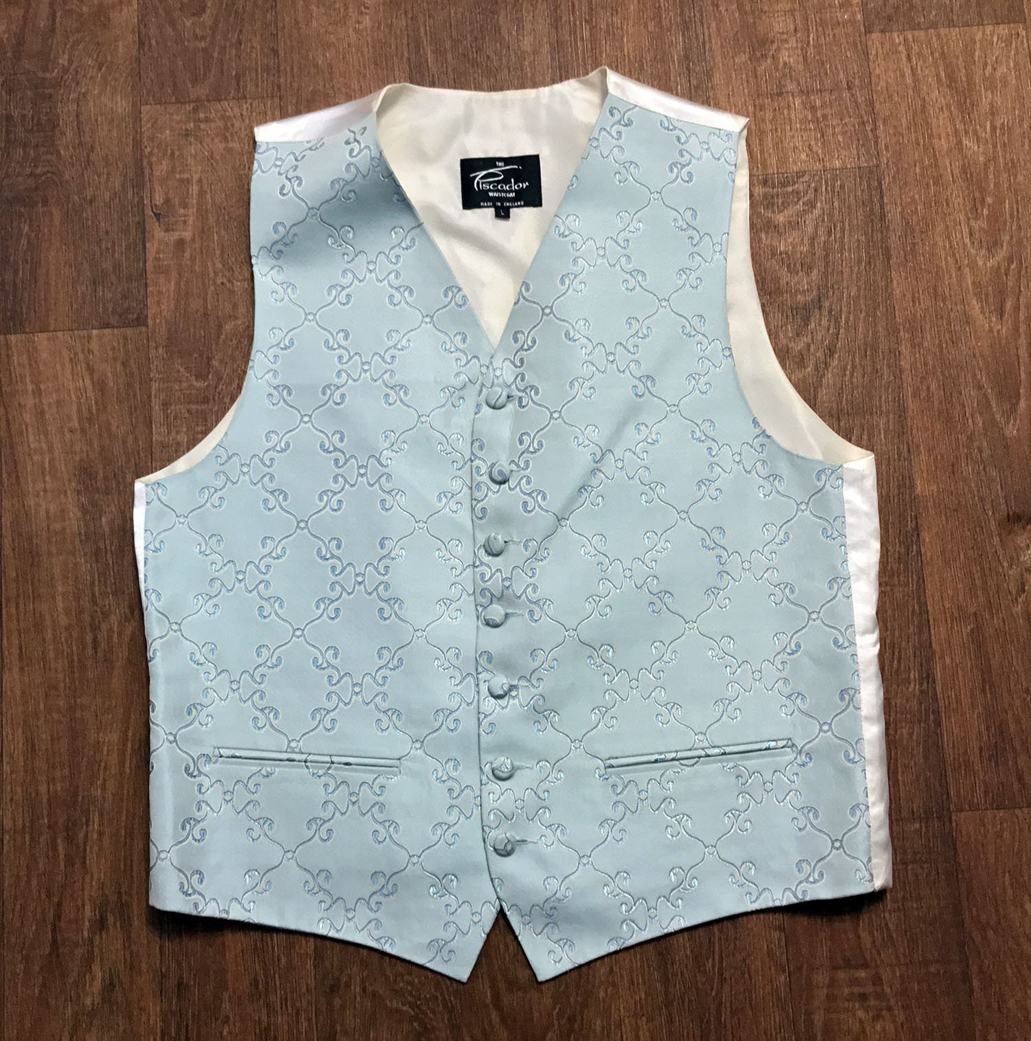 Image of 70S Vintage Waistcoat | Mens 1970S Pale Blue Patterned Uk Size Medium Clothing, Waistcoat, Clothing